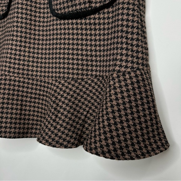 NKN Nekane Brown and Black Houndstooth Pocketed Ruffle Tweed Mini Skirt Sz L - Picture 4 of 13